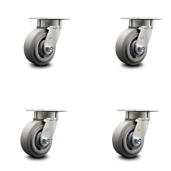 5 Inch Kingpinless Thermoplastic Rubber Wheel Swivel Top Plate Caster, 4PK